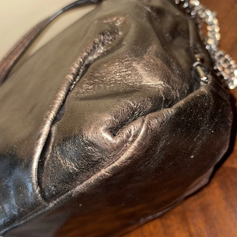 Coach  Brooke metallic  shorter version 10”h silver bronze leather chain added